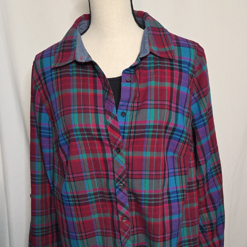 Talbots‎ Multicolor Plaid 100% Cotton Button Down Shirt Size 1X